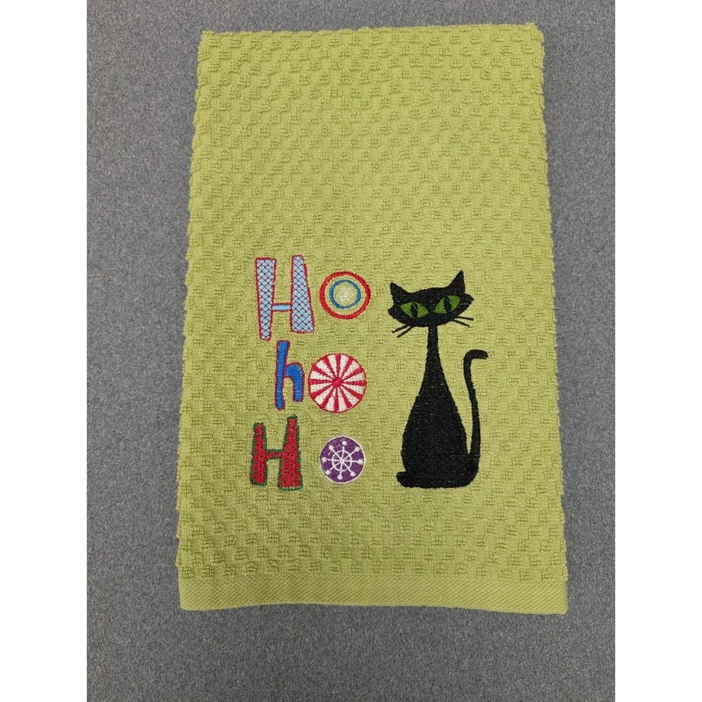 Ho Ho Ho Christmas Holiday Mid Century Modern Retro Cat Kitchen Tea Towel